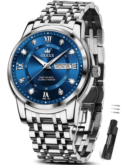 HOTOLEVS Classic Men Watches with Date,Stainless Steel Man Watch with Date, Bussiness Watches for Men,Luminous Quartz Mens Watches Black/White/Blue/Gold, Waterproof Male Watch with Week