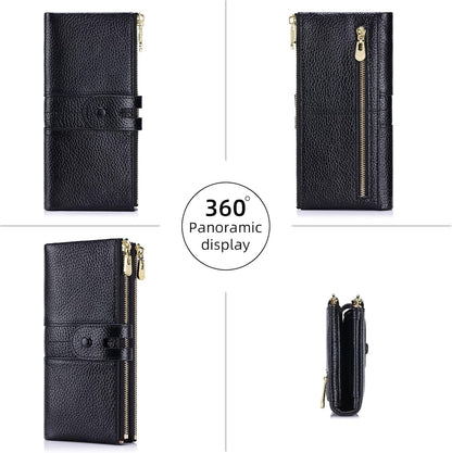 HOTLarge Capacity Wallets for Women Soft Leather RFID Blocking Long Wallet Ladies Bifold Clutch Purse Credit Card Holder with Double Zipper Pocket ID Window,Black
