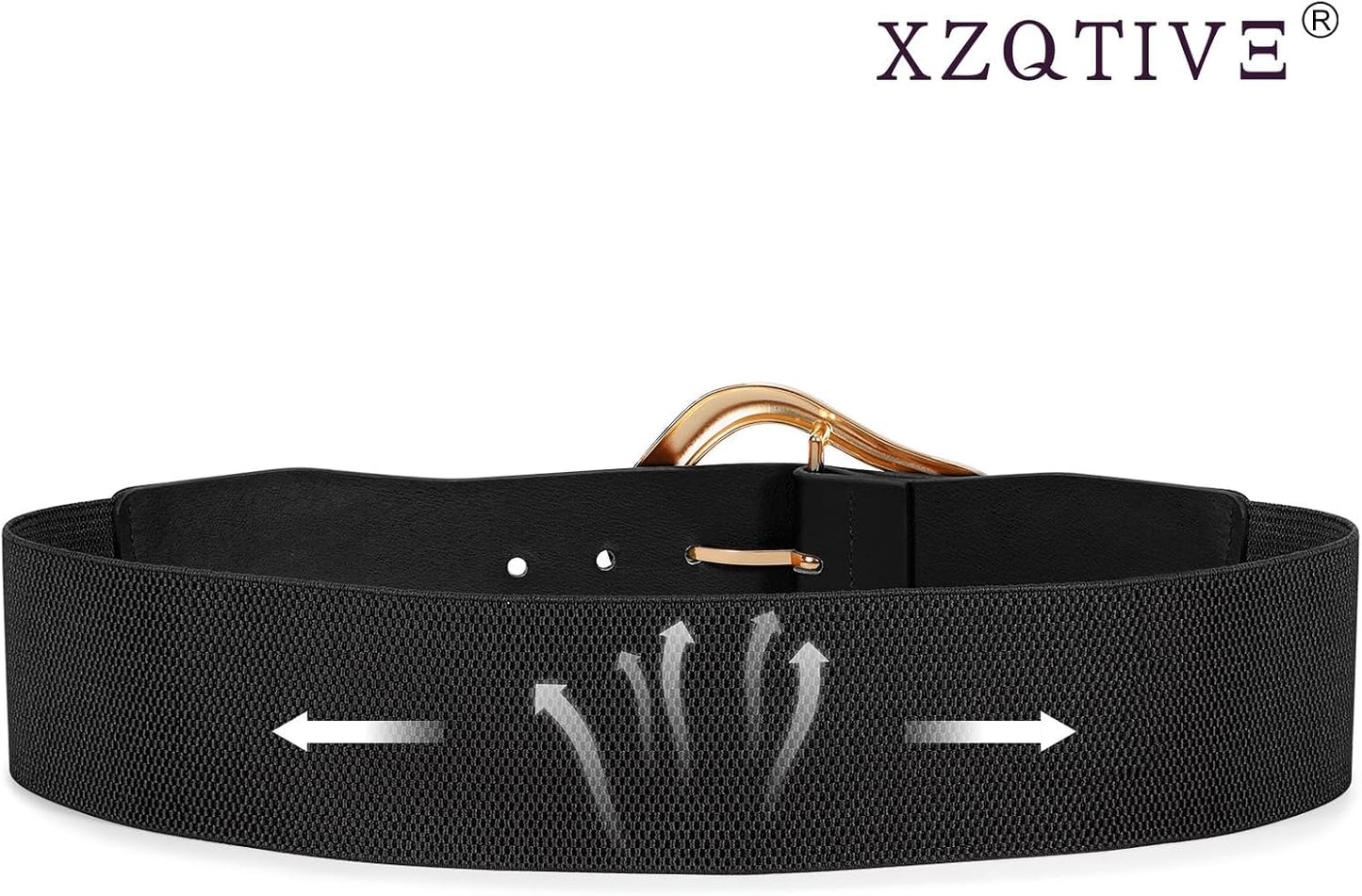 HOTXZQTIVE Women Wide Elastic Waist Belt for Dresses Fashion Big Gold Buckle Stretchy Leather Waistband for Ladies
