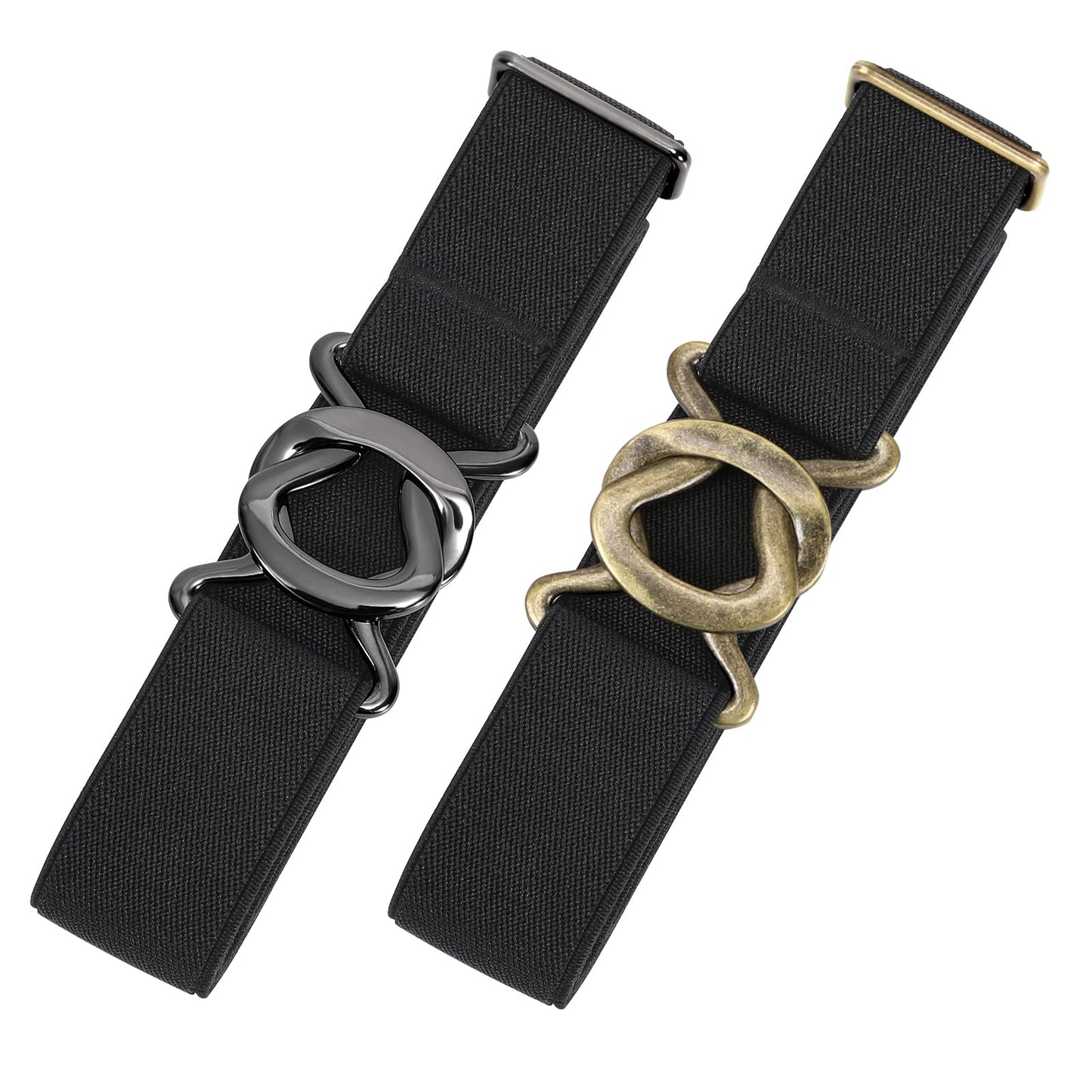 HOTJASGOOD Women No Show Stretch Belt 2 Pack Adjustable Elastic Web Belt with Flat Buckle for Jeans Pants Casual Belts