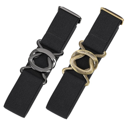 HOTJASGOOD Women No Show Stretch Belt 2 Pack Adjustable Elastic Web Belt with Flat Buckle for Jeans Pants Casual Belts