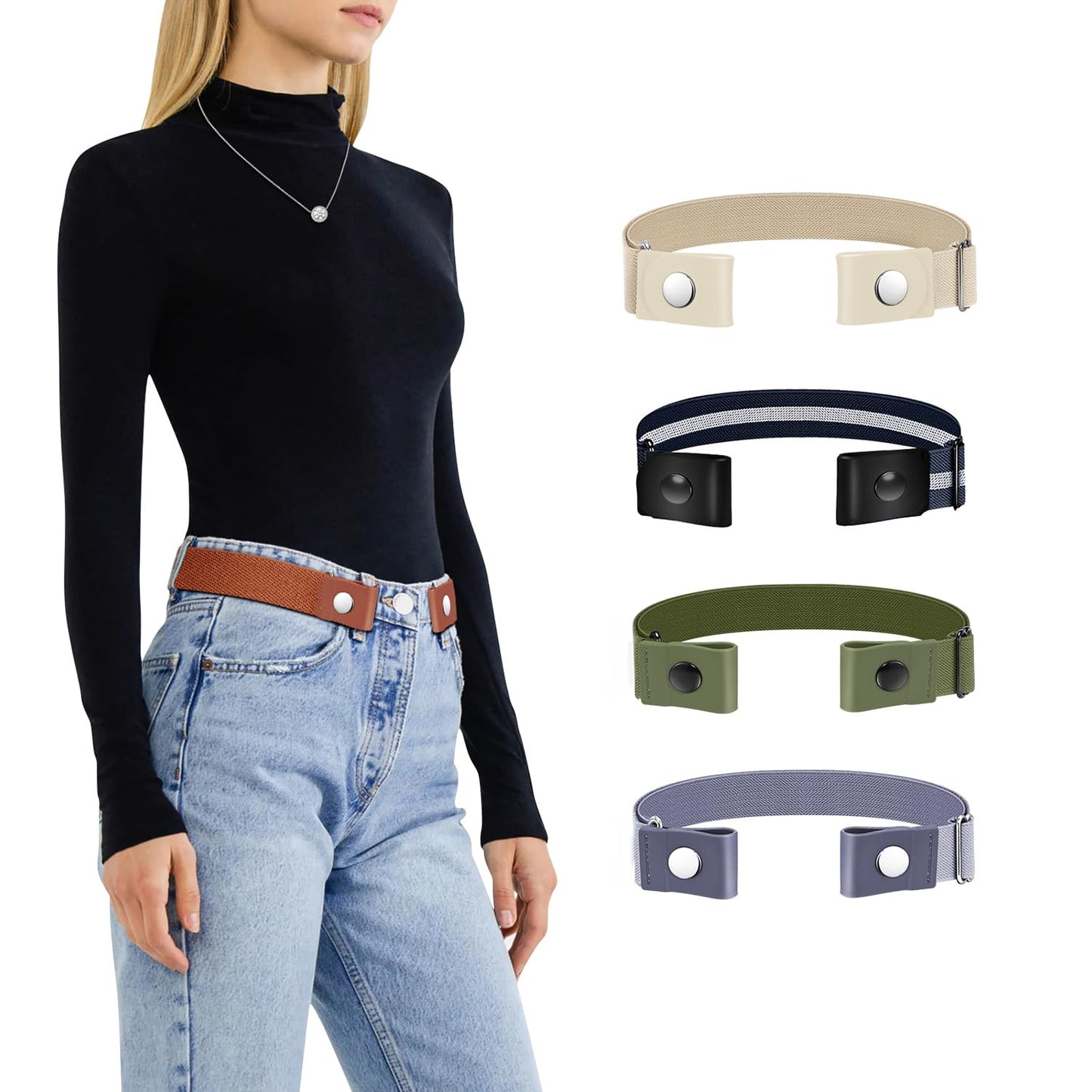 HOTTOURZOO Belts for Women/Men Buckle Free Elastic Belt Invisible No Buckle Stretch Waist Belt For Jean Pants,Dresses,No Bulge