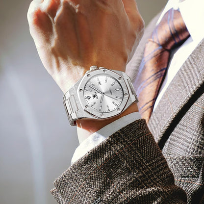 HOTOLEVS Mens Watches Octagonal Luxury Stainless Steel Dress Watches for Men Quartz Analog Large Face Luminous Relojes para Hombres