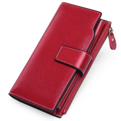 HOTSENDEFN Women Leather Wallets RFID Blocking Clutch Card Holder Ladies Purse with Zipper Pocket