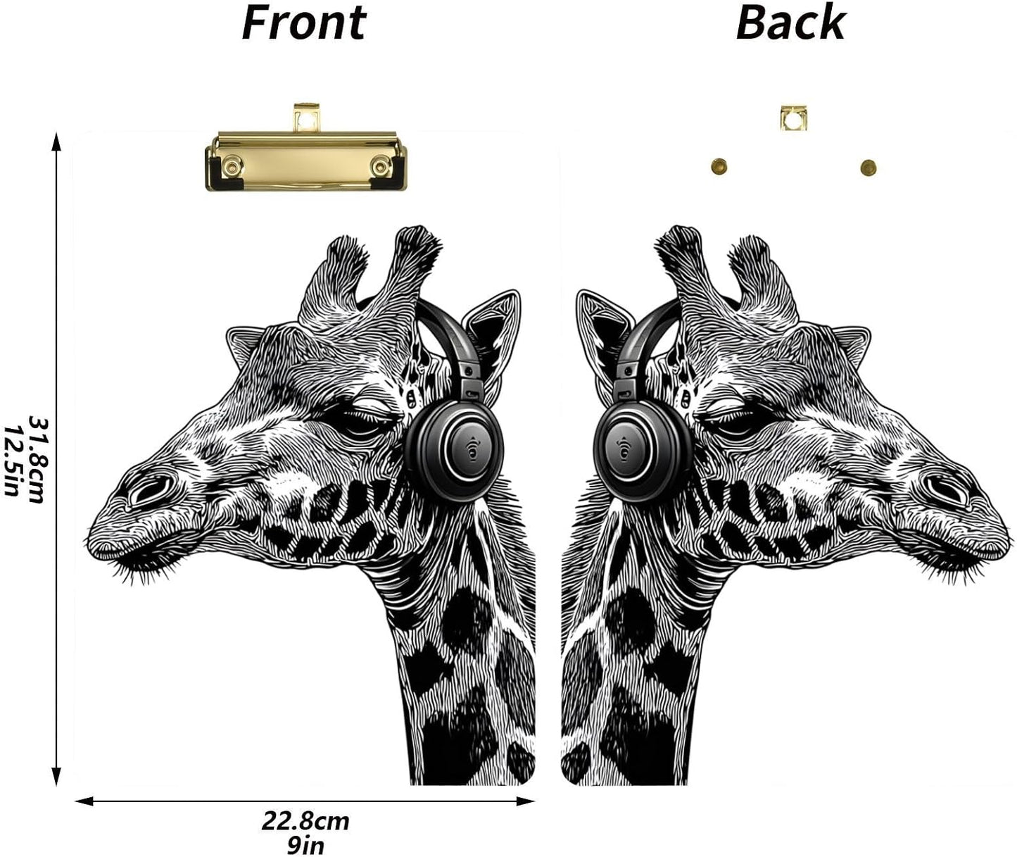 HOTGiraffe Headphone White Acrylic Clipboard, A4 Letter Size Standard Clipboard with Gold Finish Clip, Decorative Funny Clipboards for Women, Nurses, Office 9" X 12.5"