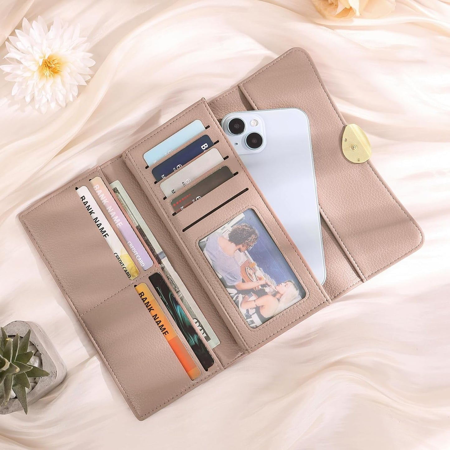 HOTPersonalized Wallets for Women – Custom Name & Photo Leather Purse, Long and Large Capacity Wallet, Mothers Day Christmas Gift for Mom Wife, Valentines Day Gifts for Girlfriend (Style 1)