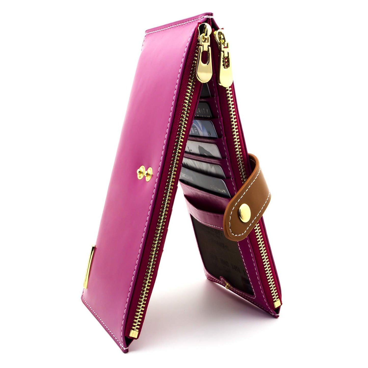 HOTANDOILT Women's Genuine Leather Wallet RFID Blocking Credit Card Holder Zipper Purse Cell Phone Handbag