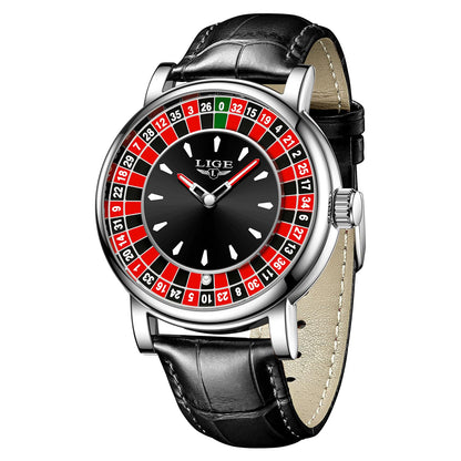 HOTMens Watches,Unique Roulette Style Quartz Analog Watch,45MM Big Face Alloy Waterproof Glowing Watch for Men,Exquisite and Durable Leather Strap,Casual Fashionable Men's Wrist Watches