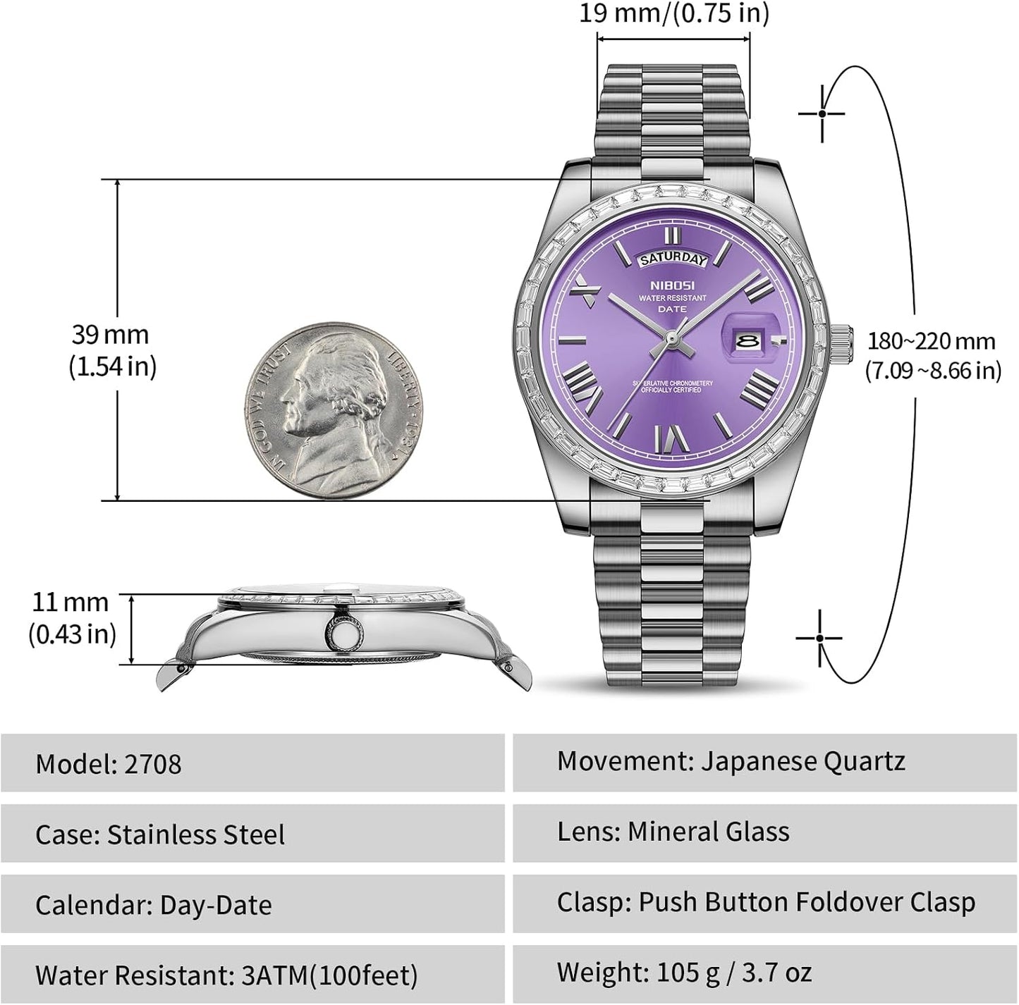 HOTNIBOSI Men's Watches Analog Quartz Diamond Bezel Stainless Steel Dial Rose Gold Silver Watches for Men Waterproof Business Classic Dress Wrist Watch with Day Date