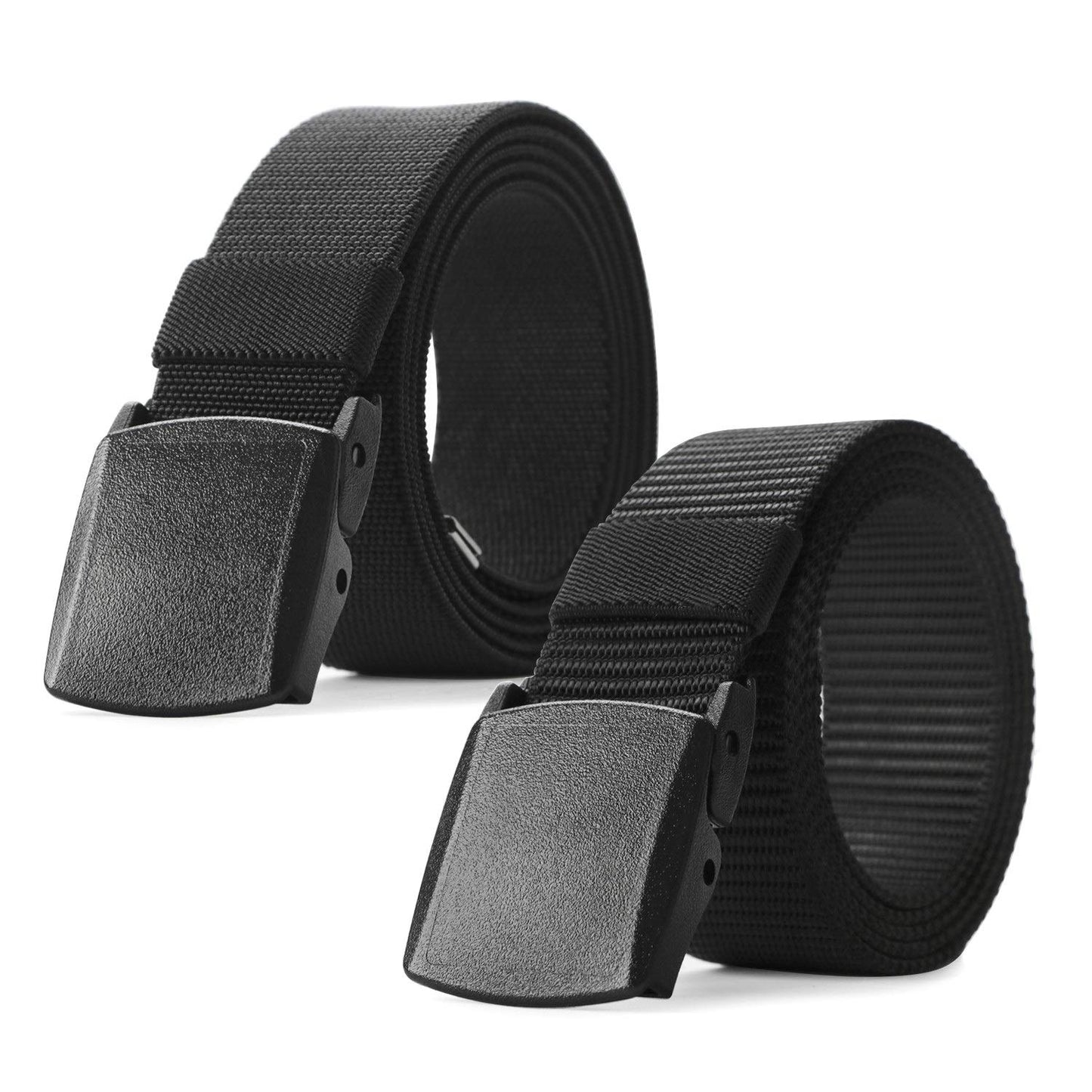 HOTJASGOOD 2 Pack Nylon Web Belt Outdoor Military Men’s Metal Free Belt with TSA Plastic Buckle