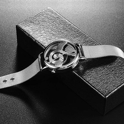 HOTUdaney Unique Watch Musical Note Hollow Stainless Steel Mesh Strap Quartz Unisex Fashion Wrist Watch