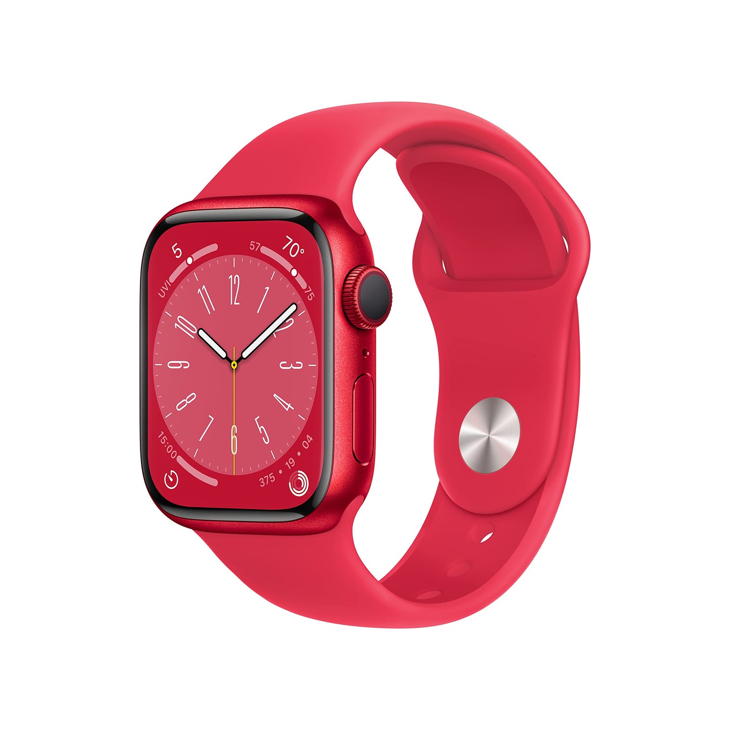 HOTApple Watch Series 8 (GPS + Cellular, 41mm) - Silver Stainless Steel Case with White Sport Band M/L (Renewed)