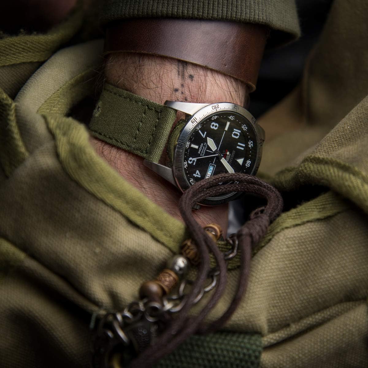 HOTArcher Watch Straps - Canvas Quick Release Watch Bands (Faded Olive, 22mm)