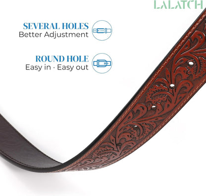 HOTCowboy Cowgirl Belt Western Belts for Men Women Floral Engraved Longhorn Bull Buckle Belt for Jeans