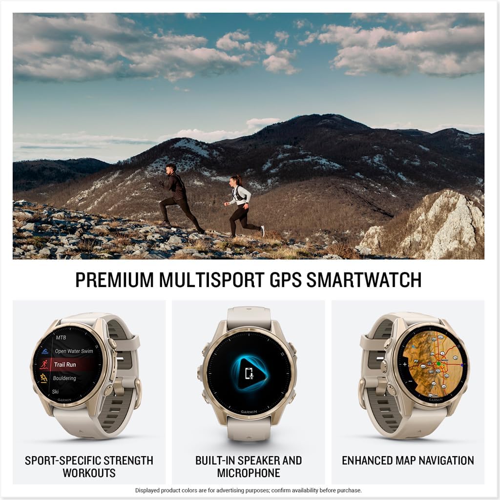 HOTGarmin fēnix® 8 – 43mm, AMOLED, Sapphire, Premium Multisport GPS Smartwatch, Long-Lasting Battery Life, Dive-Rated, Built-in LED Flashlight, Soft Gold with Dark Sandstone Band | Sapphire Lens, Soft Gold with Dark Sandstone Band, 10 Atm Dive-Rated, LED