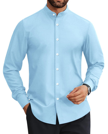 HOTLion Nardo Mens Dress Shirts Wrinkle Free Dress Shirts for Men Long Sleeve Button Down Shirts Banded Collar Shirts