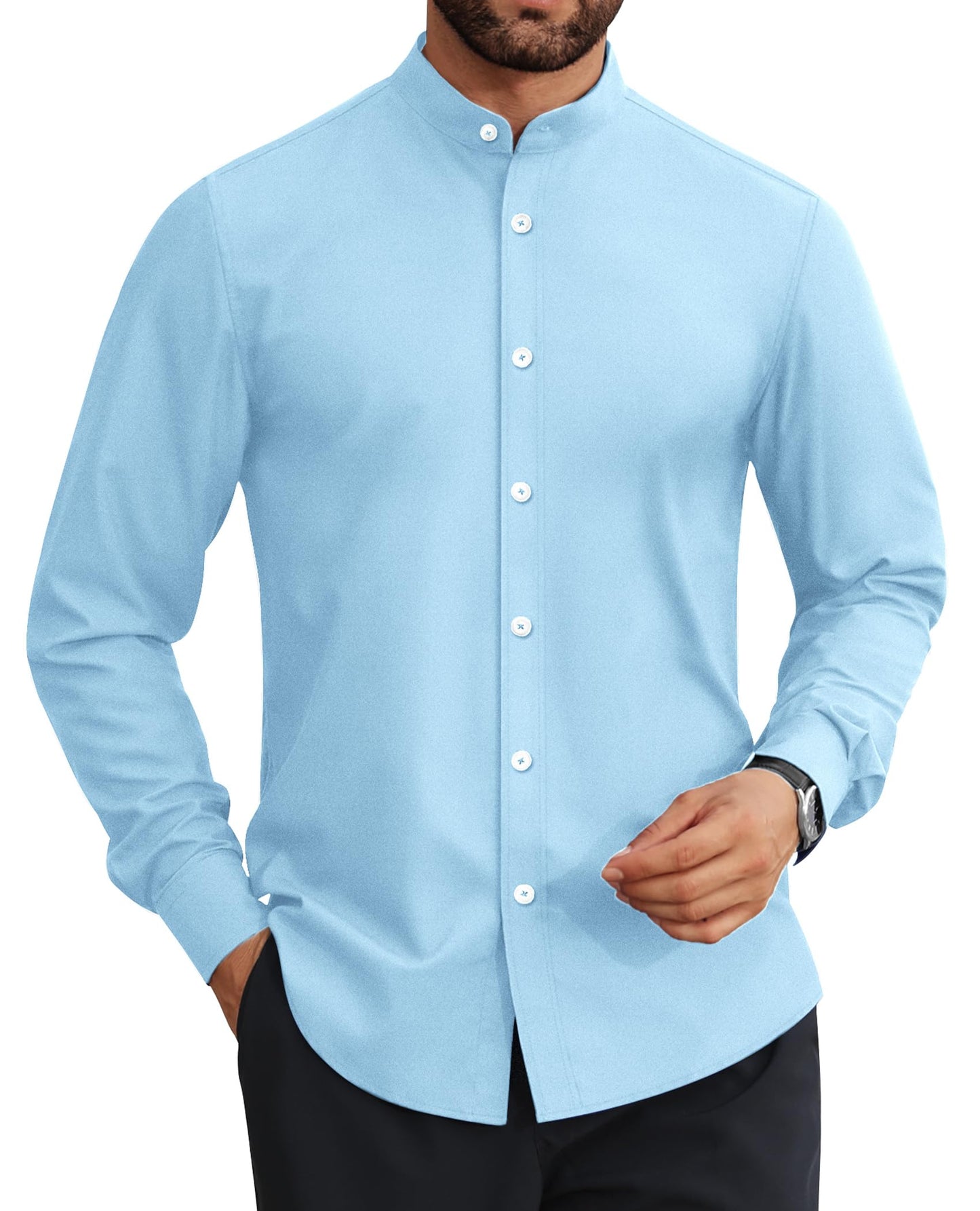 HOTLion Nardo Mens Dress Shirts Wrinkle Free Dress Shirts for Men Long Sleeve Button Down Shirts Banded Collar Shirts