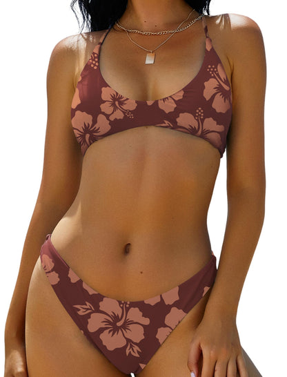 HOTZAFUL Women's Tie Back Padded High Cut Bralette Bikini Set Two Piece Swimsuit
