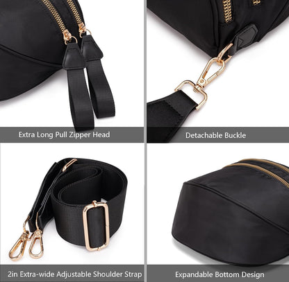 HOTPure Colour Crossbody Bum Bags for Women Spacious Checkered Cross body Bag Nylon Trendy Fanny Pack for Travel