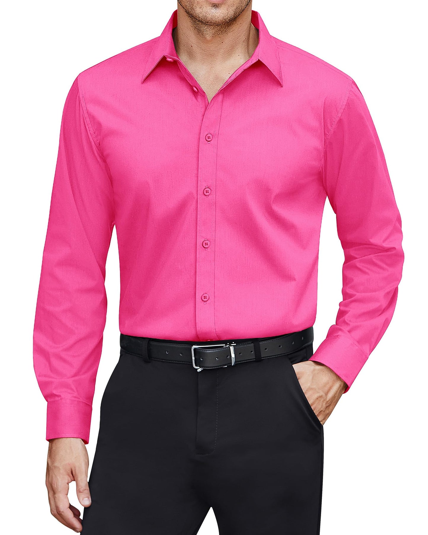 HOTJ.VER Men's Dress Shirts Stretch Stain Shield Long Sleeve Solid Formal Shirt Business Casual Button Down Shirts