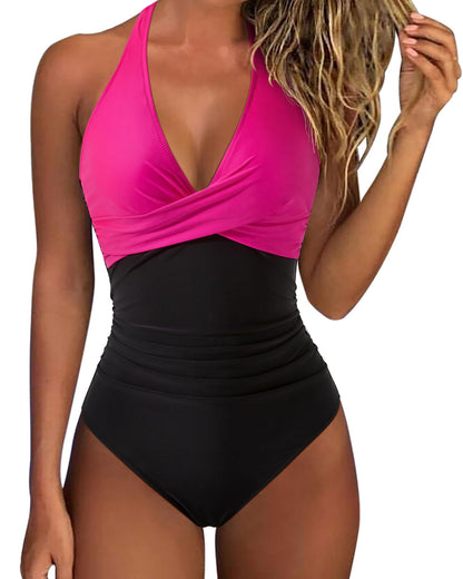 HOTSUUKSESS Women Sexy Tummy Control One Piece Swimsuits Halter Push Up Bathing Suits