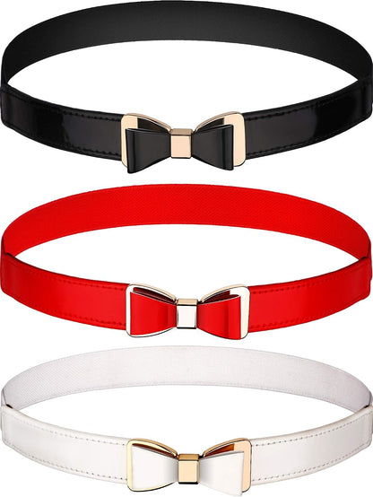 HOTTatuo 3 Pieces Women Skinny Waist Belt Red Black and White Thin Stretchy Bow Belt for Valentine's Day(Red, Black and White)