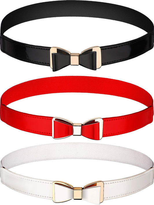 HOTTatuo 3 Pieces Women Skinny Waist Belt Red Black and White Thin Stretchy Bow Belt for Valentine's Day(Red, Black and White)
