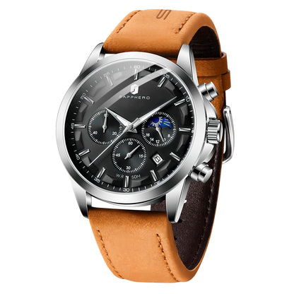 HOTSAPPHERO Chronograph Watches for Men, Original Business Casual Stainless Steel Analog Watch 50M Waterproof Luminous Watches with Date Dial, Mens Gift