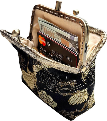 HOTVintage Brocade Buckle Coin Purse Kiss-lock Wallet for Women(crane)