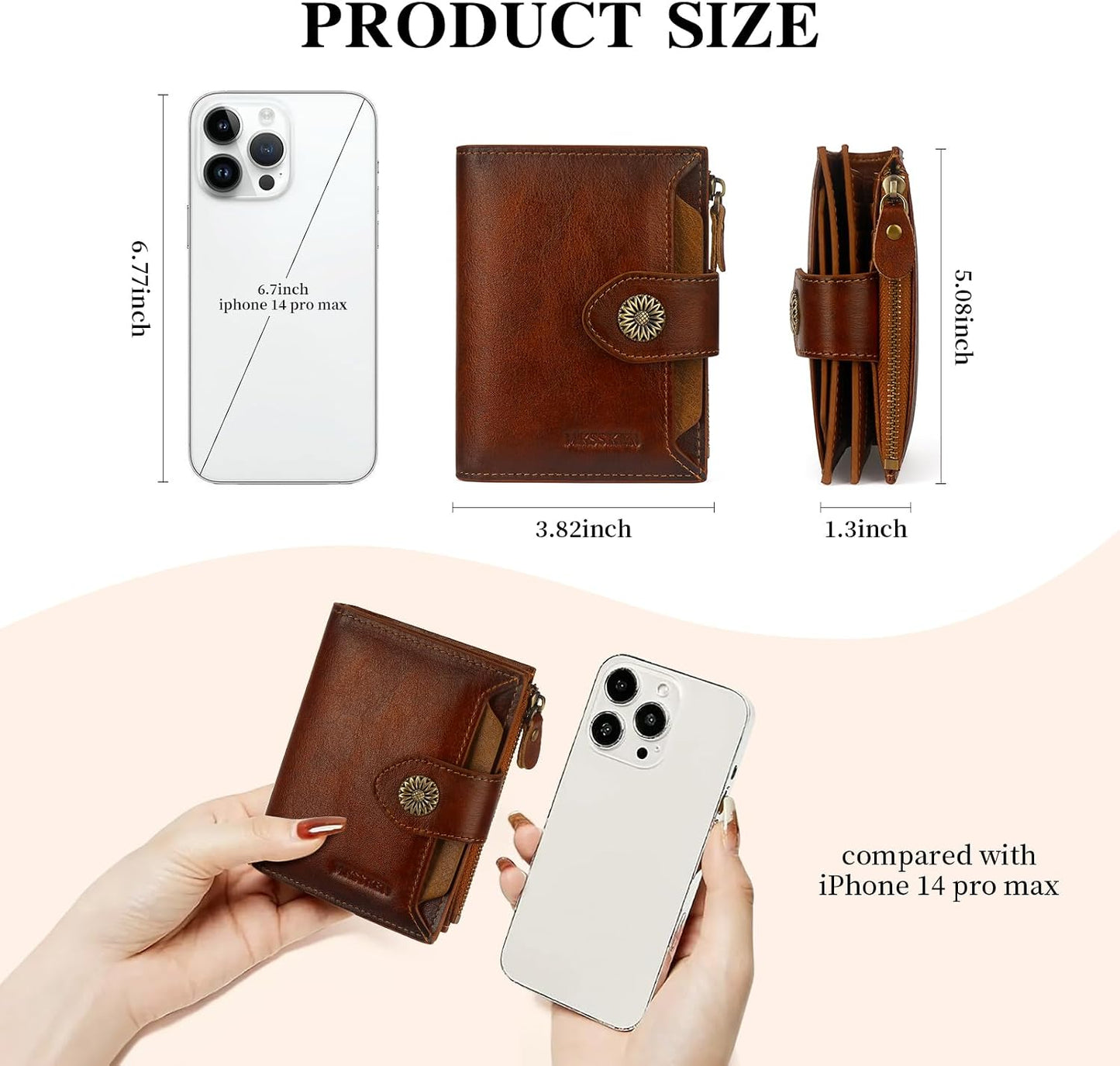 HOTRFID Wallet Women,Bifold Leather Womens Wallet,Compact Designer Carteras Para Mujer Card Holder with Removable ID Window(darkbrown)