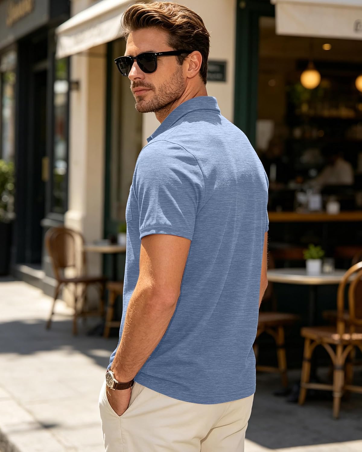 HOTMens Short Sleeve Polo Shirts Collared Business Casual Polo T Shirts with Pocket