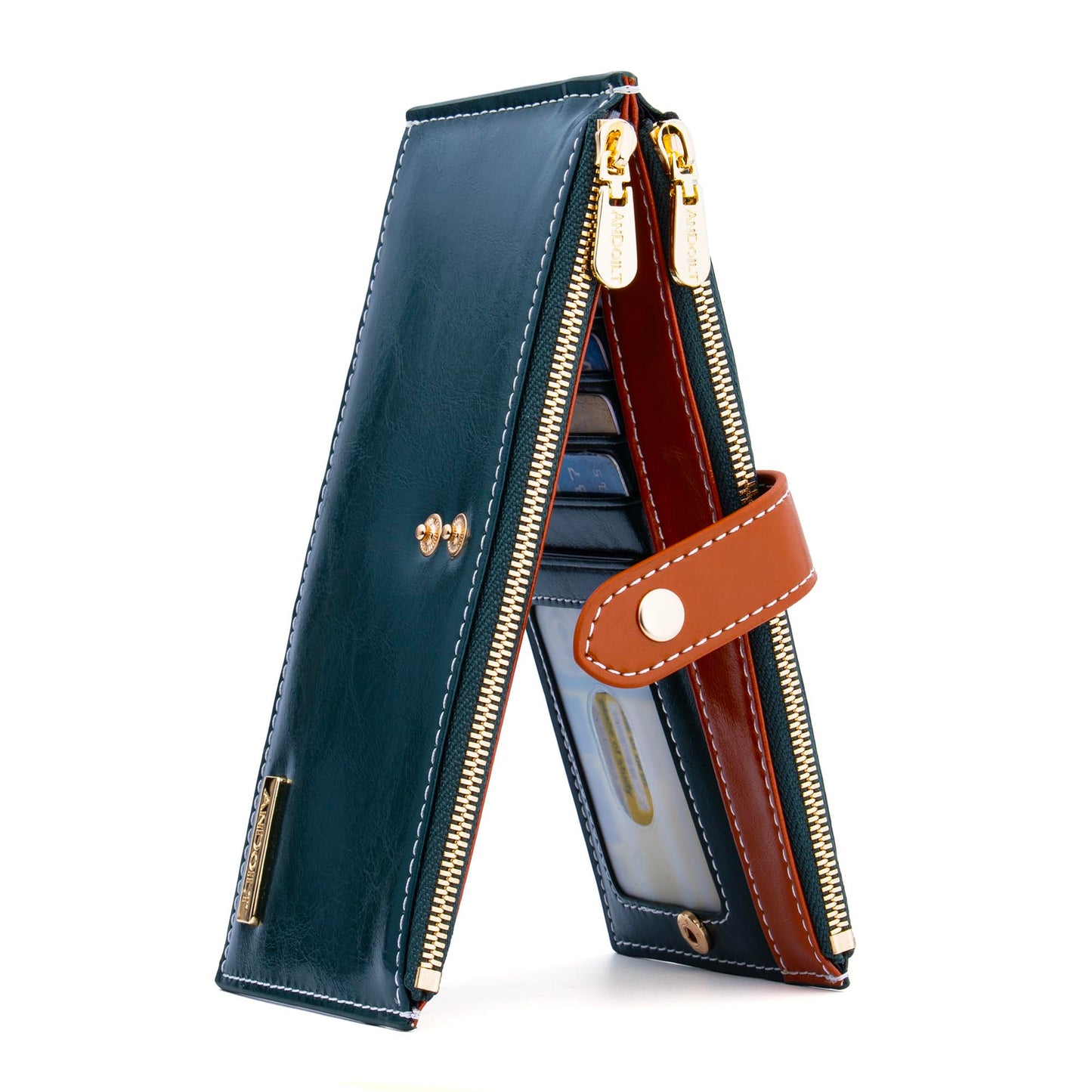 HOTANDOILT Women's Genuine Leather Wallet RFID Blocking Credit Card Holder Zipper Purse Cell Phone Handbag