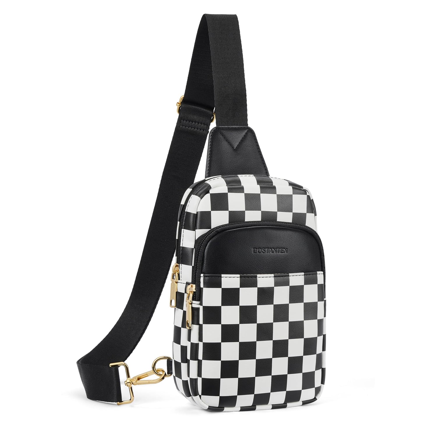 HOTBOSTANTEN Sling Bag Quilted Crossbody Bags for Women Cross Body Purse Leather Fanny Pack with Adjustable Guitar Strap