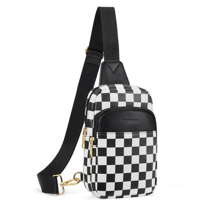 HOTBOSTANTEN Sling Bag Quilted Crossbody Bags for Women Cross Body Purse Leather Fanny Pack with Adjustable Guitar Strap