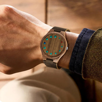 HOTWooden Watches for Men Handmade Leather Strap Analog Quartz | Unique Design, Natural Wood, Mens Wrist Watch, Casual Fashion Style