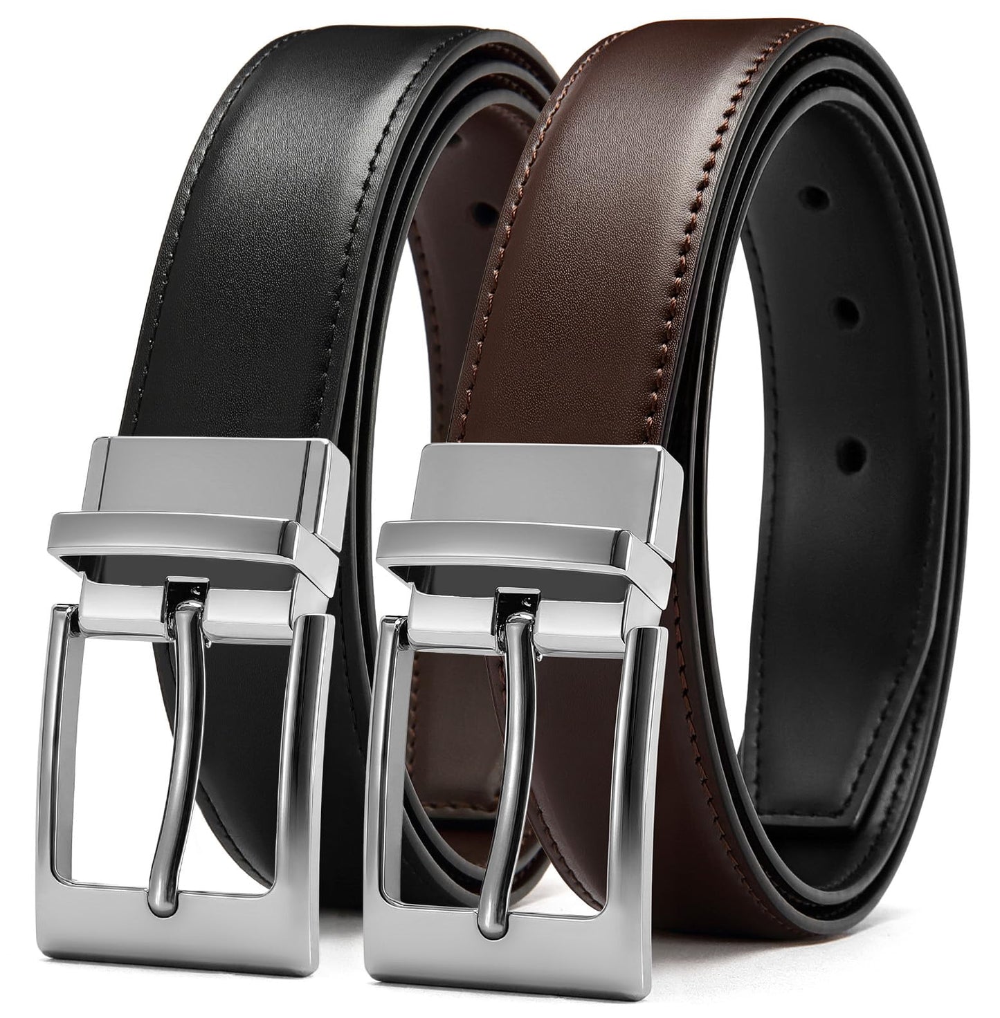 HOTCHAOREN Reversible Belt Men 1 Piece - 1.25" Leather Dress Belt - Trim to Fit for Elegant Style | 1 Belt, 2 Colors, Double-Sided Reversible, Premium Genuine Leather, Trim to Fit