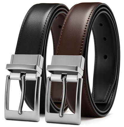 HOTCHAOREN Reversible Belt Men 1 Piece - 1.25" Leather Dress Belt - Trim to Fit for Elegant Style | 1 Belt, 2 Colors, Double-Sided Reversible, Premium Genuine Leather, Trim to Fit