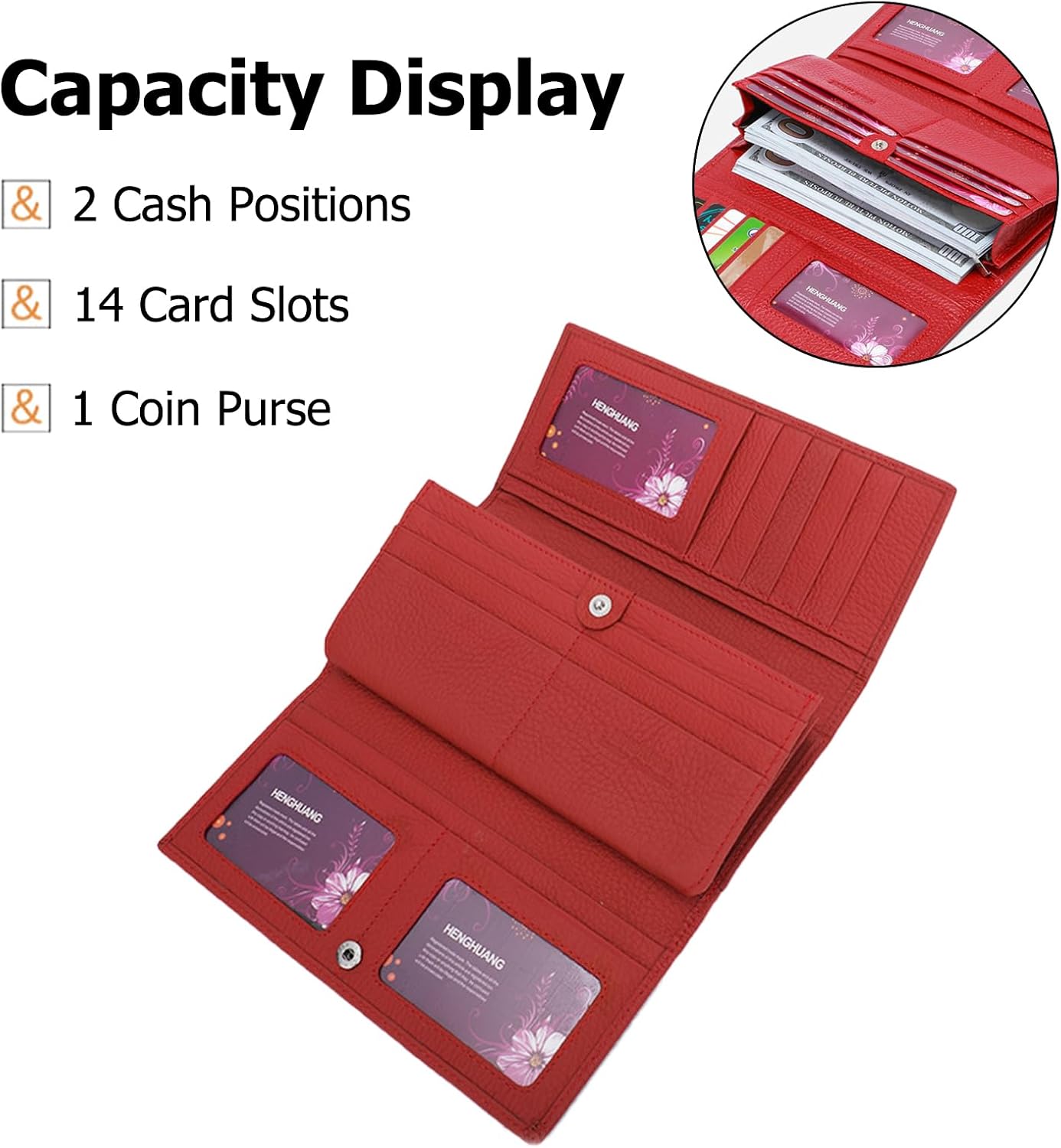 HOTWomen Wallets Classic Purse Ladies Wallet Card Holder Multi-Compartment Wallet Phone Bag Change Pouch with 14 Card Slots Red
