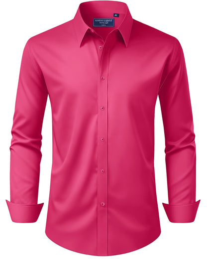 HOTAlimens & Gentle Men's Dress Shirt Regular Fit Stretch Stain Shield Long Sleeve Solid Business Wedding Button Down Shirts