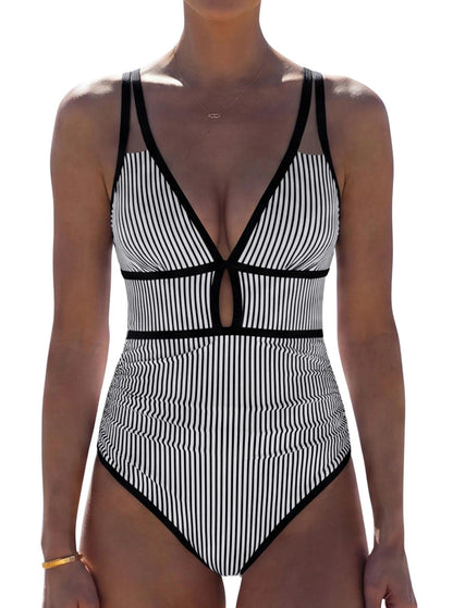 HOTpopvil Women One Piece Swimsuit 2026 Neon Tummy Control Bathing Suit | Tummy Ruched Design, Color Block, Cutout Design, Deep V Neck, Back tie,Adjustable Straps, Neon Trim,Vacation,Beach