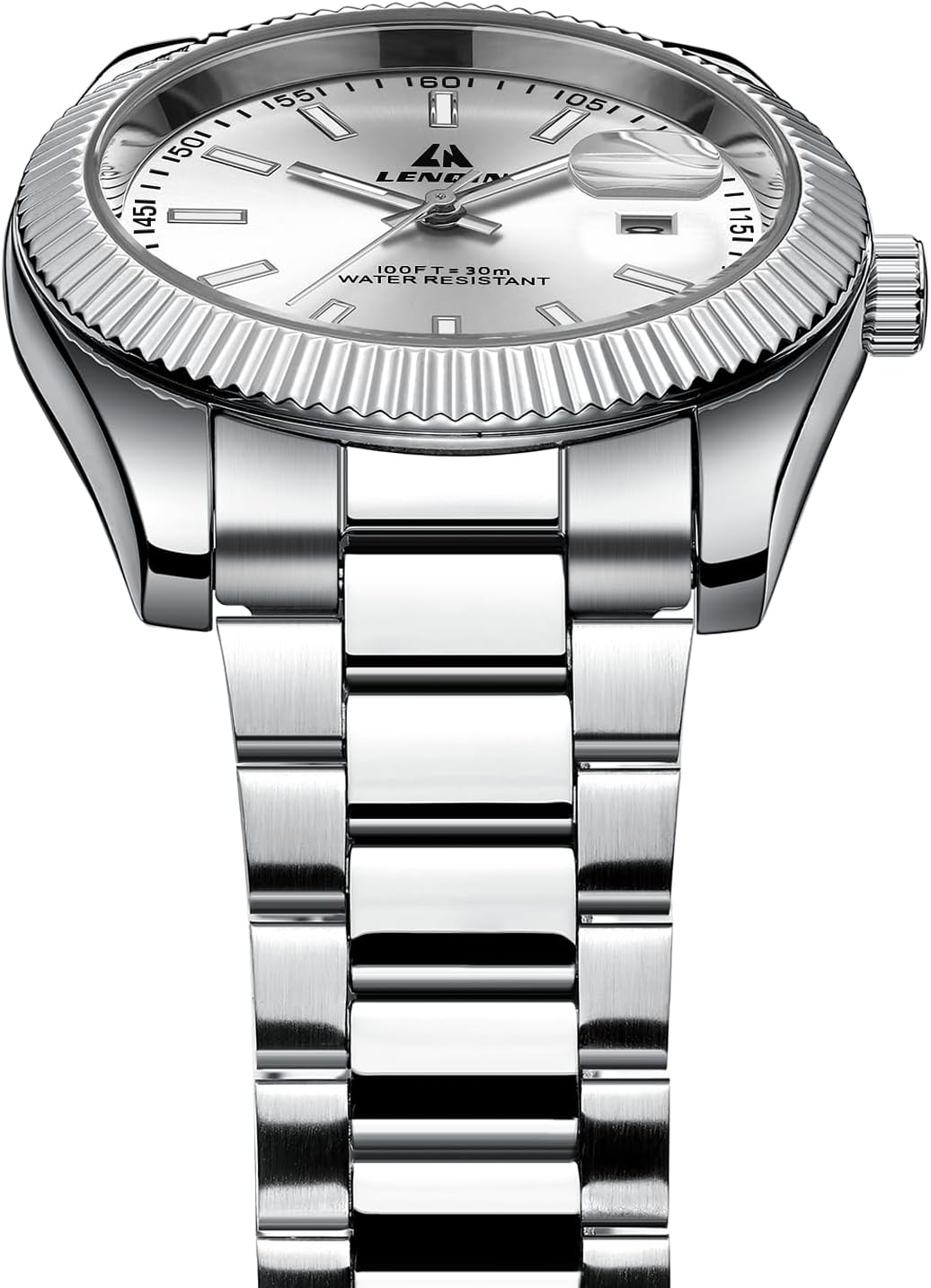HOTLN LENQIN Mens Watches Waterproof Stainless Steel Watch for Men Analog Quartz Fashion Business Designer Wristwatch