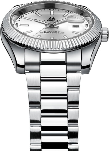 HOTLN LENQIN Mens Watches Waterproof Stainless Steel Watch for Men Analog Quartz Fashion Business Designer Wristwatch