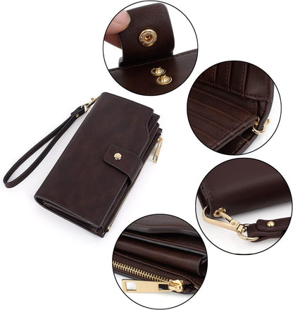 HOTUTO Wallet Women Vegan Leather Wristlet Snap Long Purse Credit Card Holder Elegant Clutch