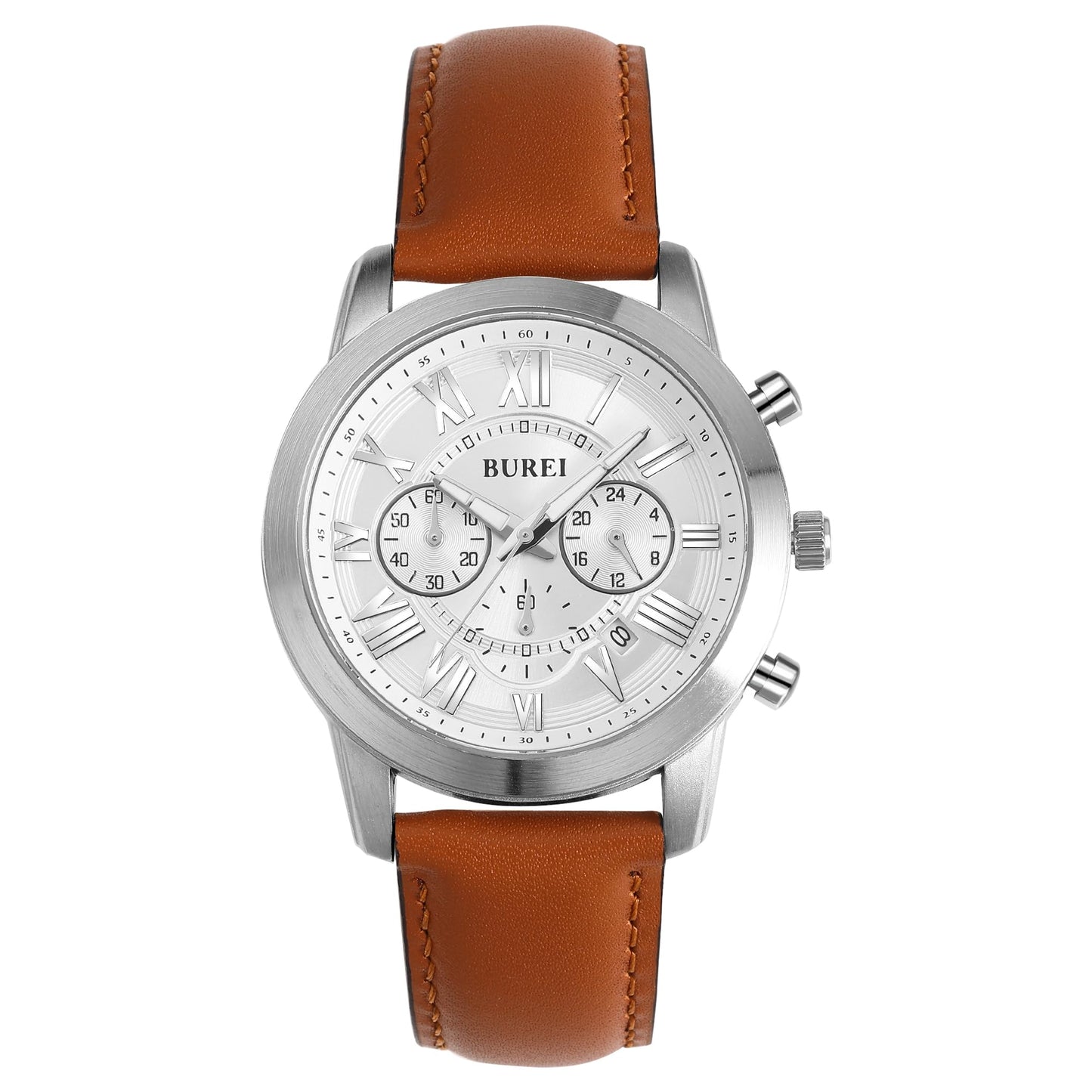 HOTBUREI Men's Leather Watches Chronograph Quartz Watches for Men Classic Cool Lightweight Wristwatch,Gift for Dad Husband Boyfriend