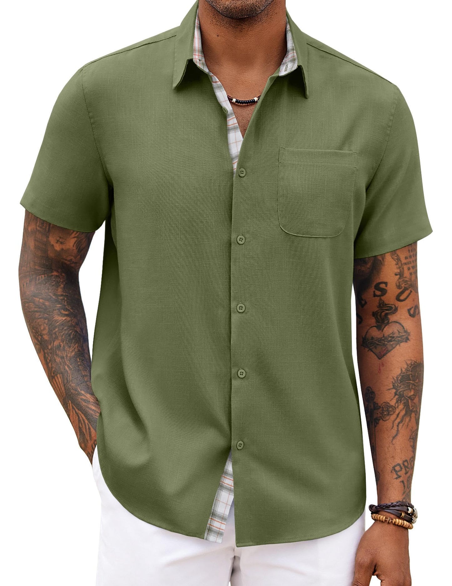 HOTCOOFANDY Men's Button Down Shirts Short Sleeve Casual Summer Beach Vacation Wedding Shirt with Pocket