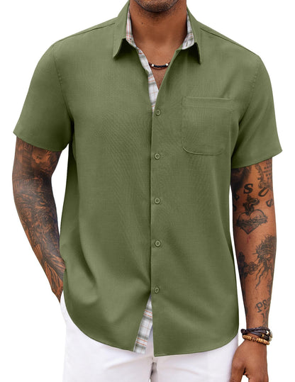 HOTCOOFANDY Men's Button Down Shirts Short Sleeve Casual Summer Beach Vacation Wedding Shirt with Pocket