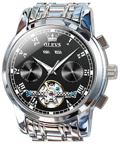HOTOLEVS Automatic Mens Watch, Self Winding, Stainless Steel, Watch for Men | 50M Waterproof, Tourbillon Mechanical, Luxury Dress, Luminous, Calendar, 41×12mm, No Battery, Automatic Movement
