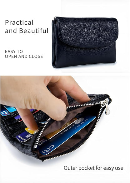 HOTUnisex Pebble Leather Wallet, Short Genuine Leather Purse for Coins and Cards, Soft Genuine Leather Coin Purse (Red * 1Pcs)