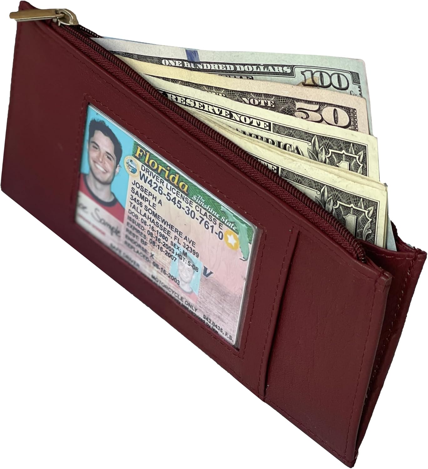 HOTSlim Credit Card Wallet Holder Change Pouch, RFID Blocking Business Cards Cases with Zipper Pocket for Cash, Coin, Receipt, ID Card (Burgundy)