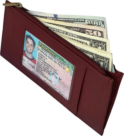 HOTSlim Credit Card Wallet Holder Change Pouch, RFID Blocking Business Cards Cases with Zipper Pocket for Cash, Coin, Receipt, ID Card (Burgundy)